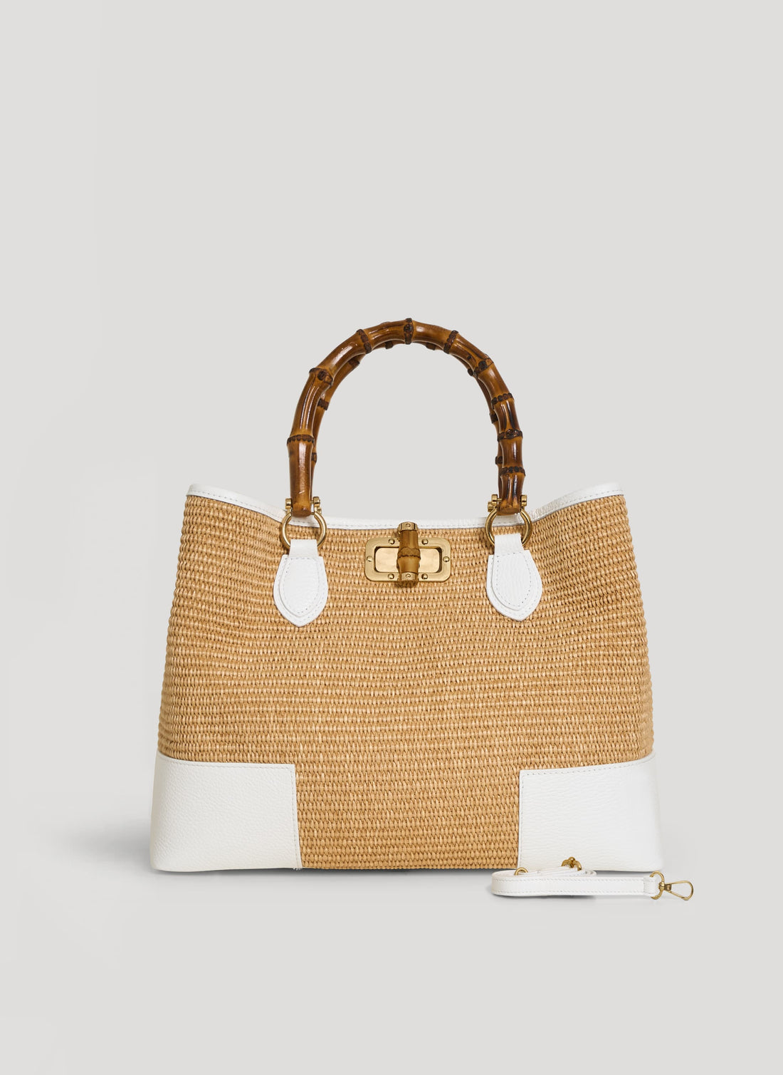 Borsa Bamboo Babe in pelle e Rafia Bianca - Voemièn