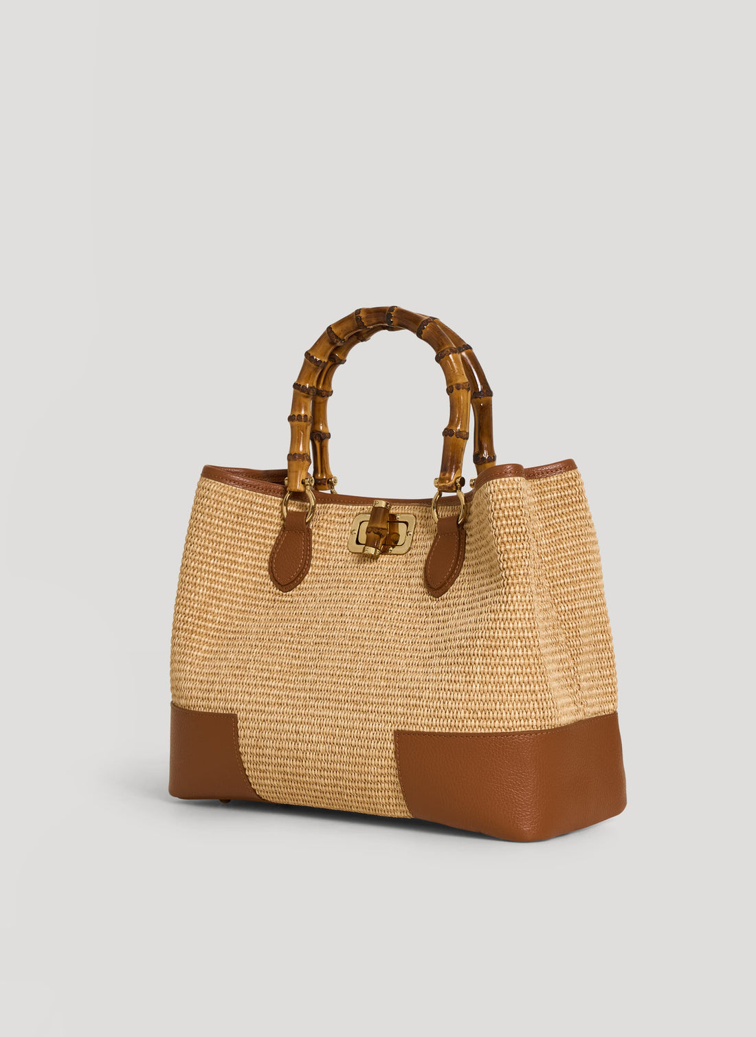 Borsa Bamboo Babe in pelle e Rafia Cuoio - Voemièn