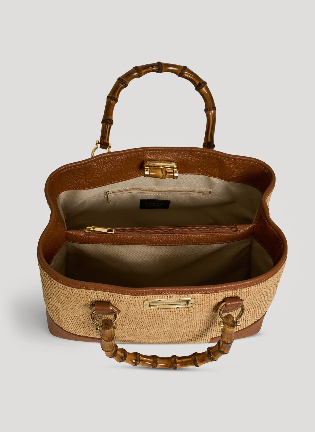 Borsa Bamboo Babe in pelle e Rafia Cuoio - Voemièn