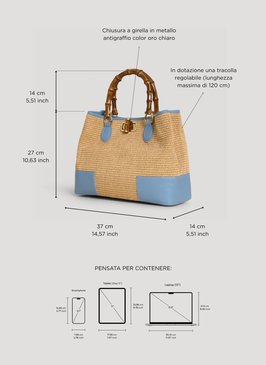 Borsa Bamboo Babe in pelle e Rafia Denim - Voemièn