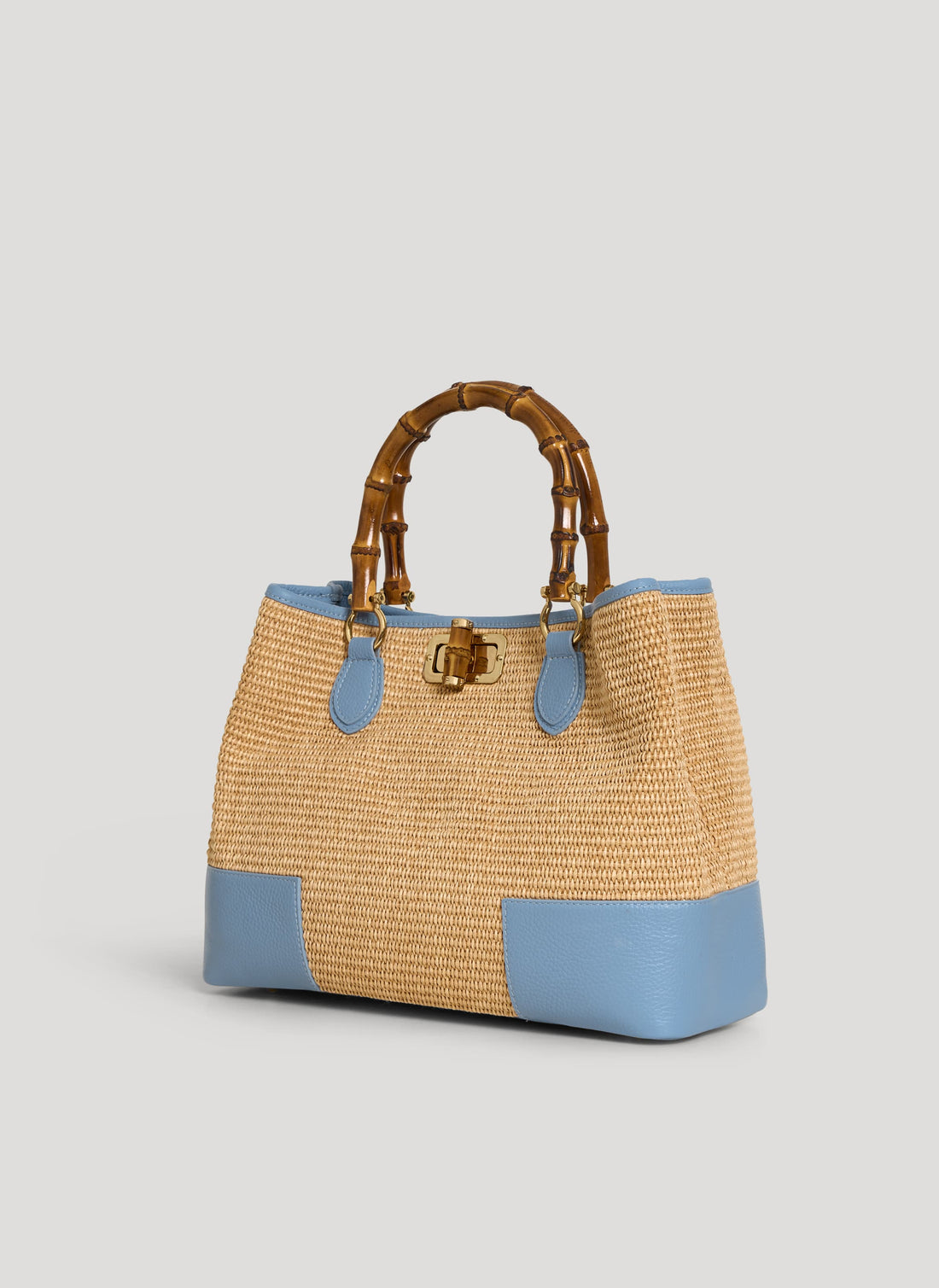 Borsa Bamboo Babe in pelle e Rafia Denim - Voemièn