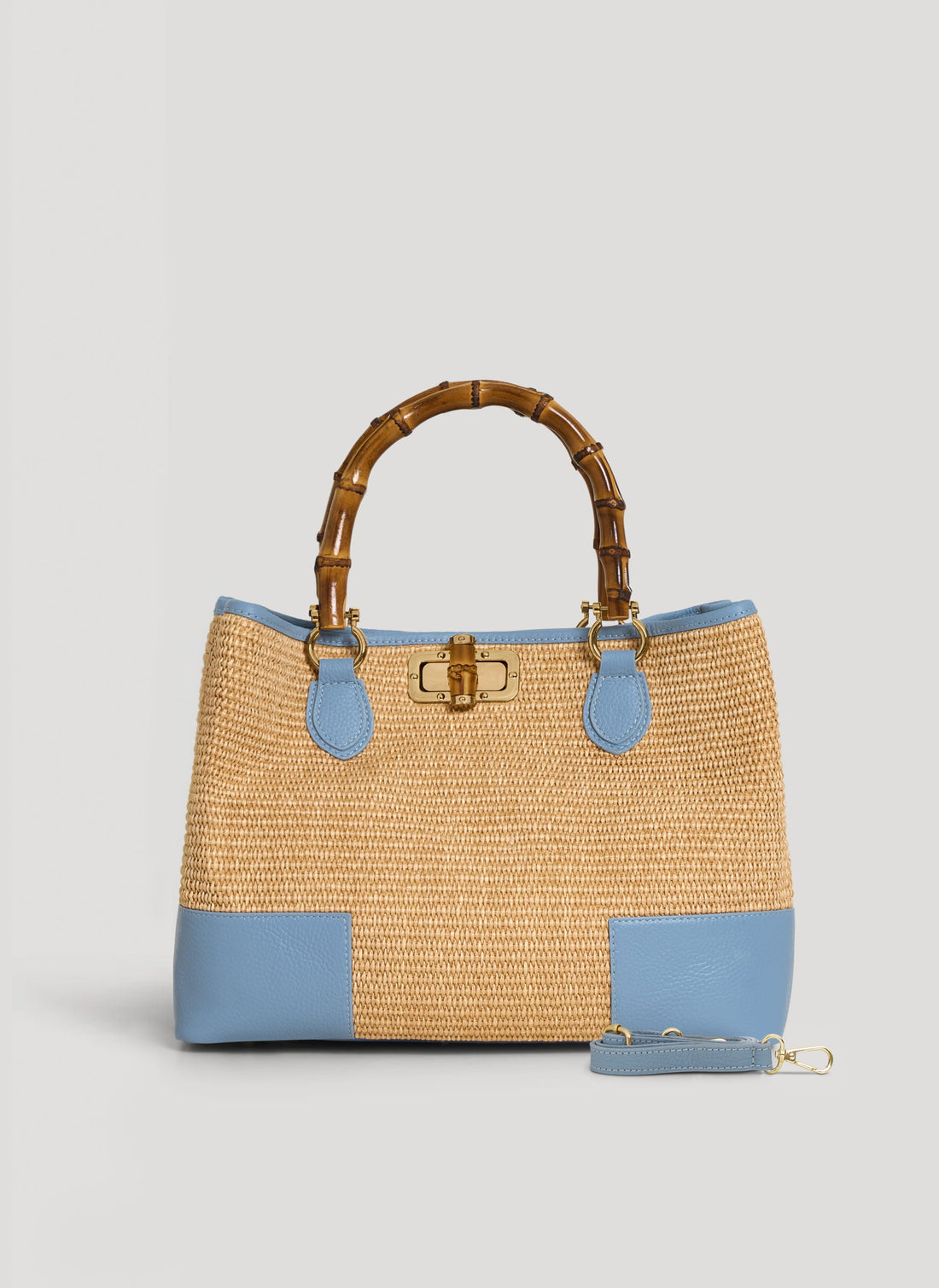 Borsa Bamboo Babe in pelle e Rafia Denim - Voemièn