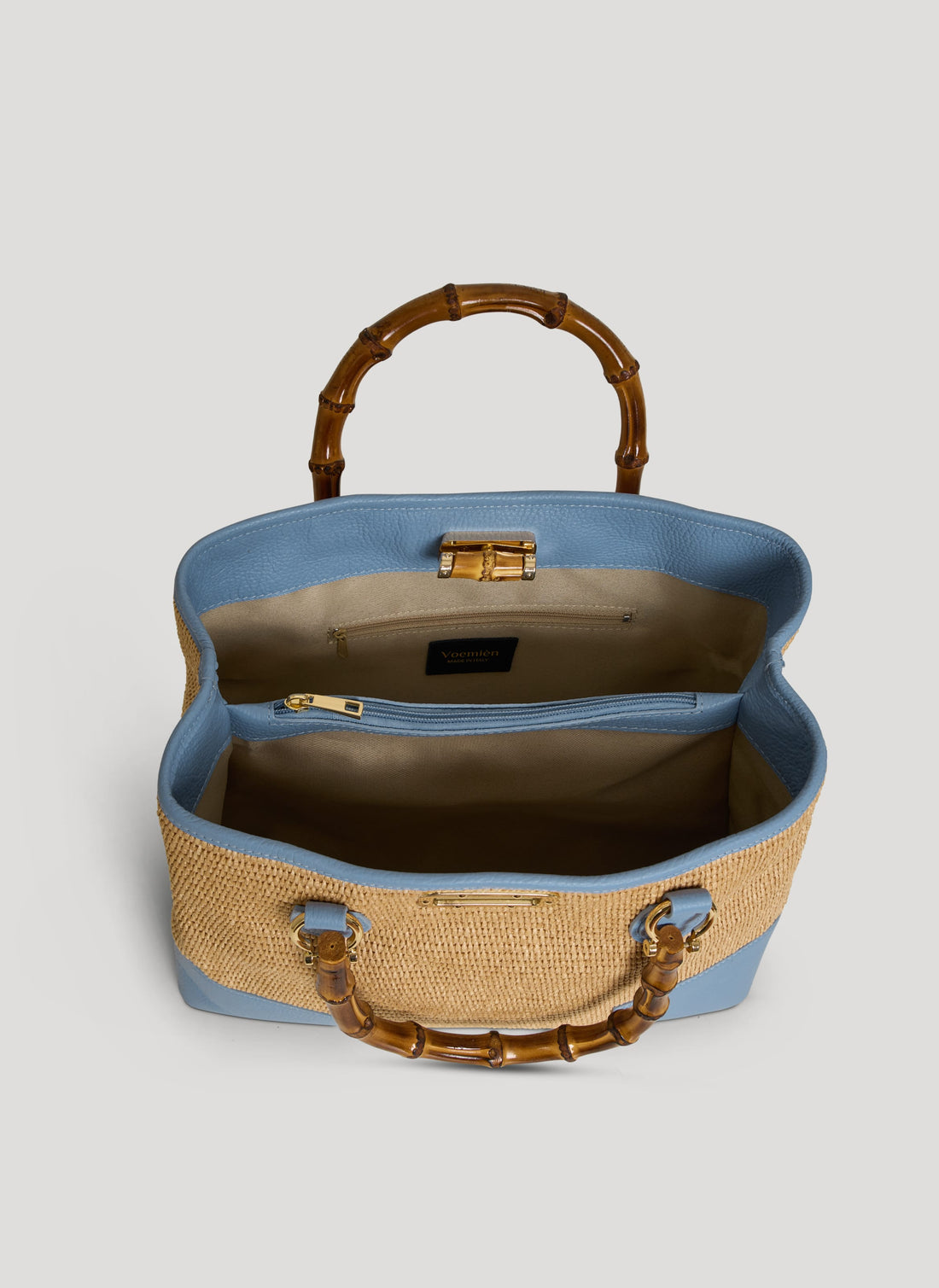 Borsa Bamboo Babe in pelle e Rafia Denim - Voemièn