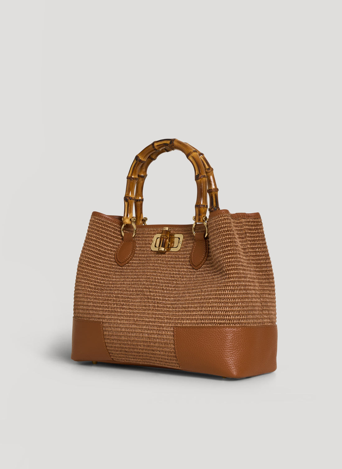 Borsa Bamboo Babe in Pelle e Rafia Limited Edition Cuoio - Voemièn