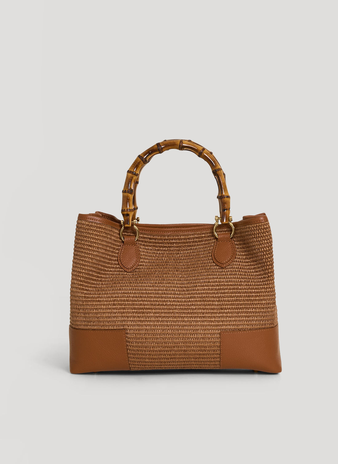 Borsa Bamboo Babe in Pelle e Rafia Limited Edition Cuoio - Voemièn