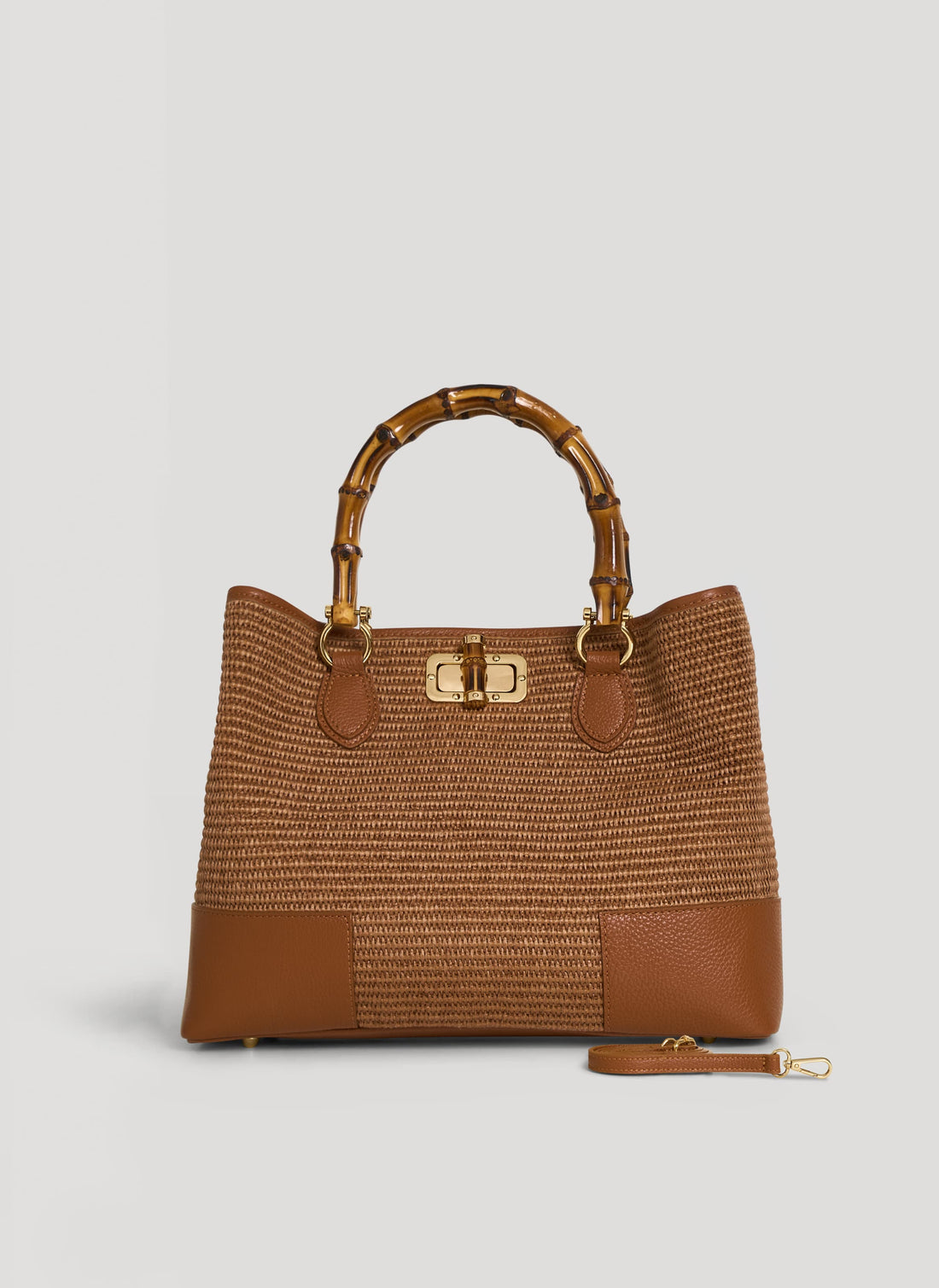 Borsa Bamboo Babe in Pelle e Rafia Limited Edition Cuoio - Voemièn