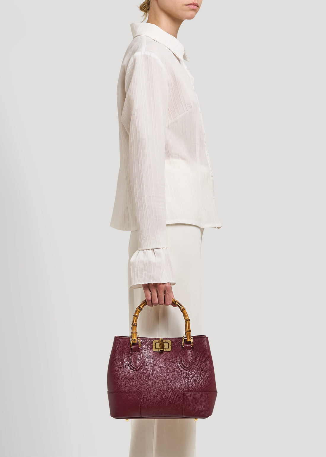 Borsa Bamboo Babe micro in pelle Dollaro Borgogna - Voemièn