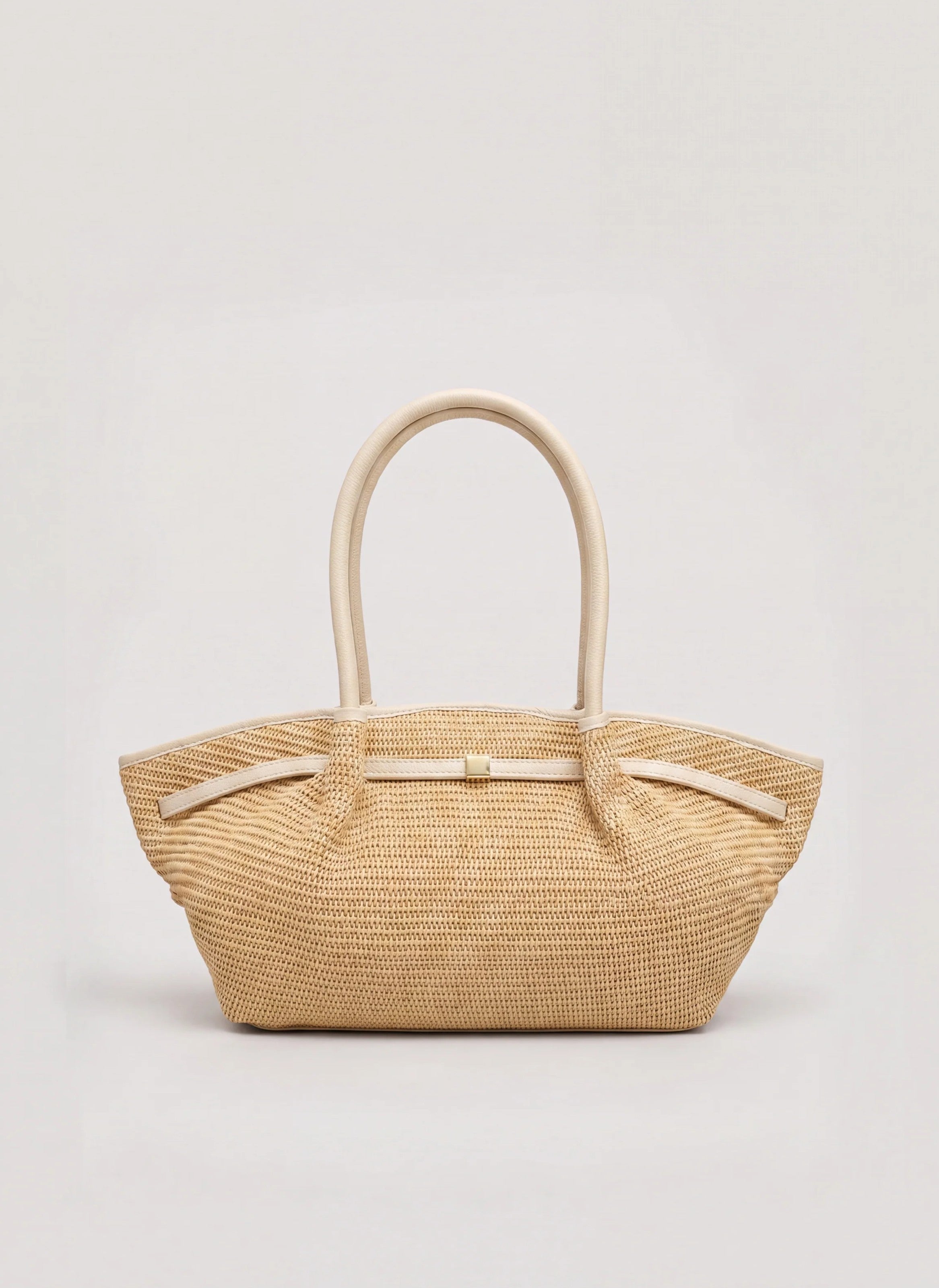 Borsa Brickell in pelle e Rafia Crema