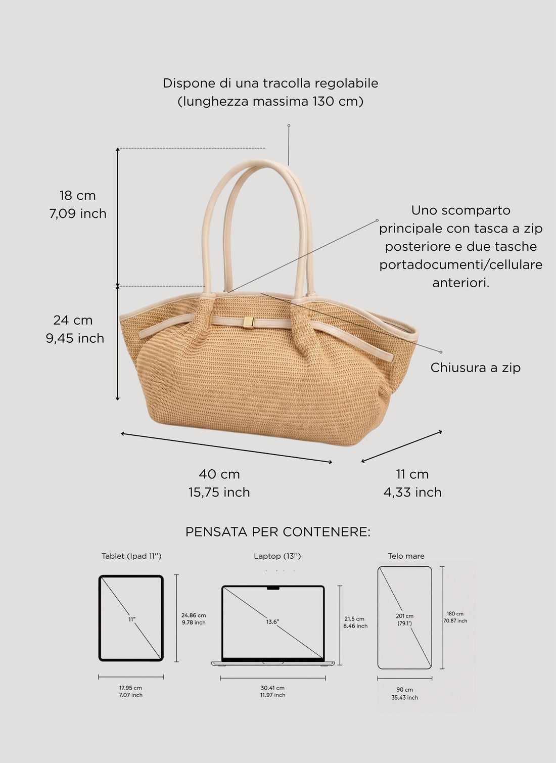 Borsa Brickell in pelle e Rafia Crema - Voemièn