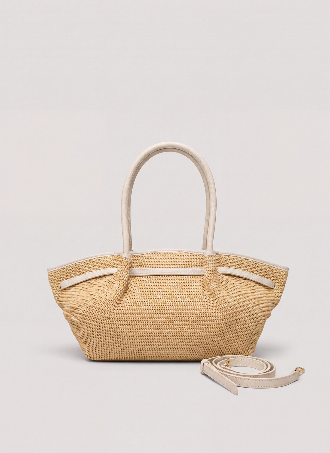Borsa Brickell in pelle e Rafia Crema - Voemièn