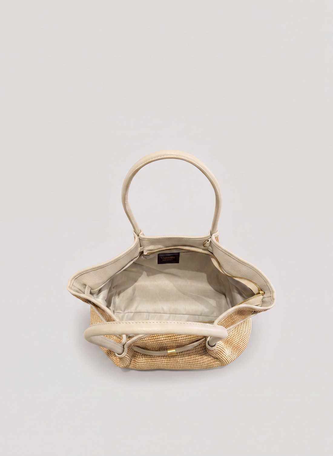 Borsa Brickell in pelle e Rafia Crema - Voemièn