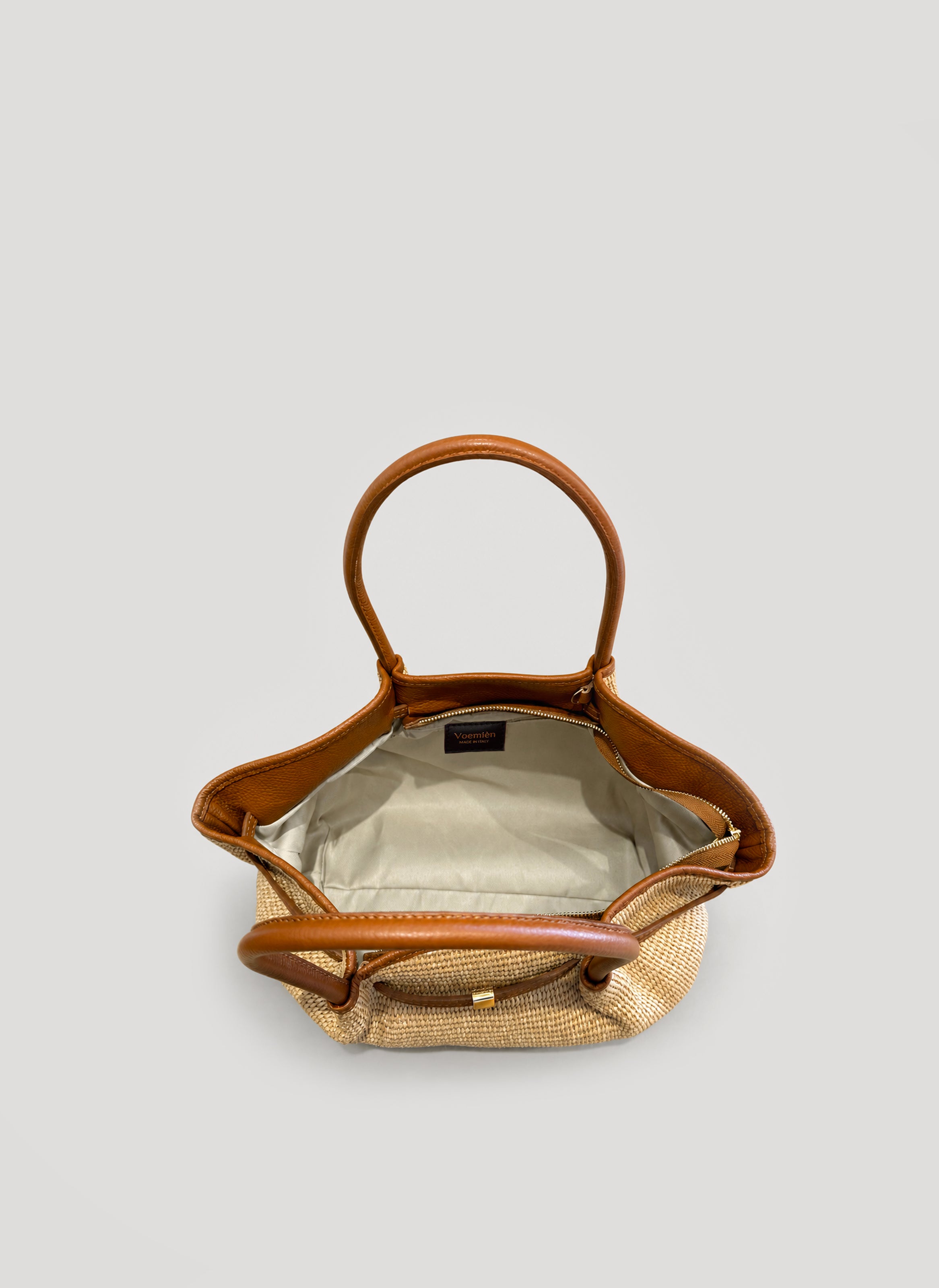 Borsa Brickell in pelle e Rafia Cuoio - Voemièn