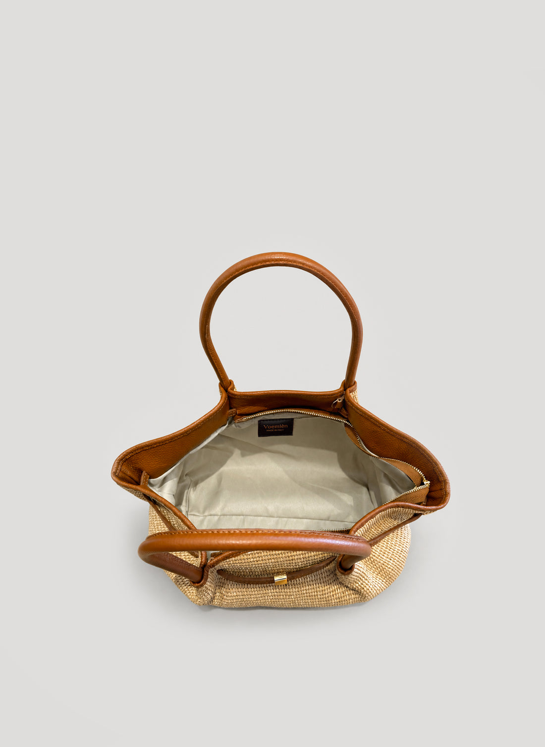 Borsa Brickell in pelle e Rafia Cuoio - Voemièn