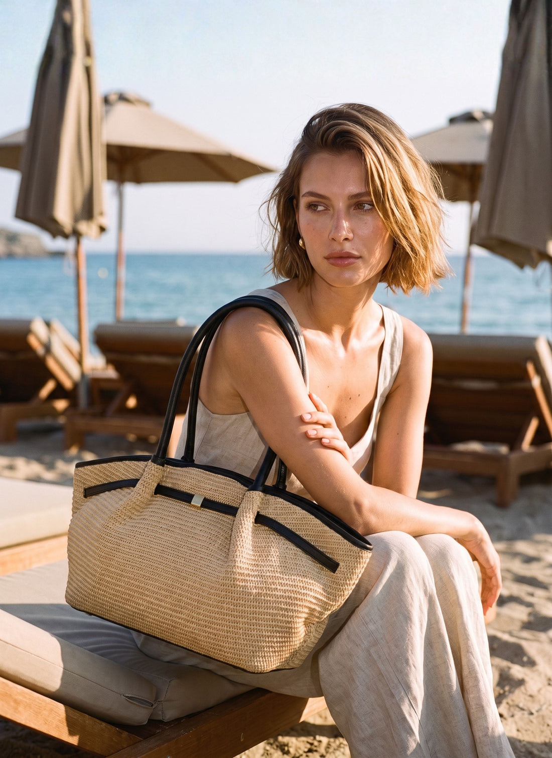 Borsa Brickell in pelle e Rafia Nera - Voemièn