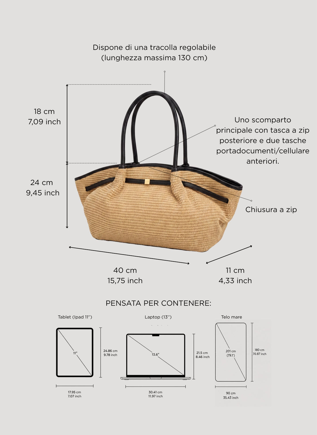 Borsa Brickell in pelle e Rafia Nera - Voemièn
