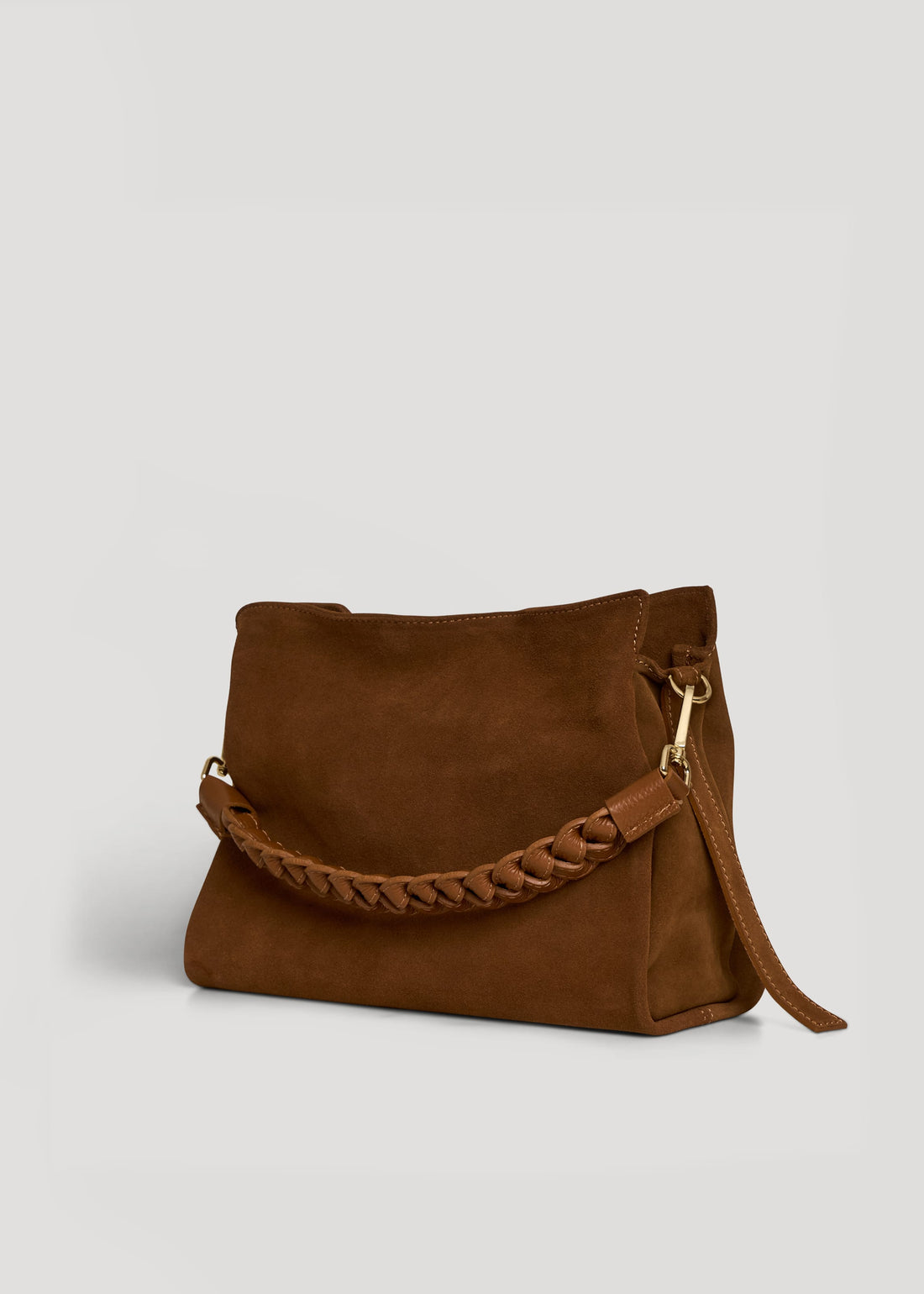 Borsa Braid in Camoscio e Pelle Cuoio - Voemièn