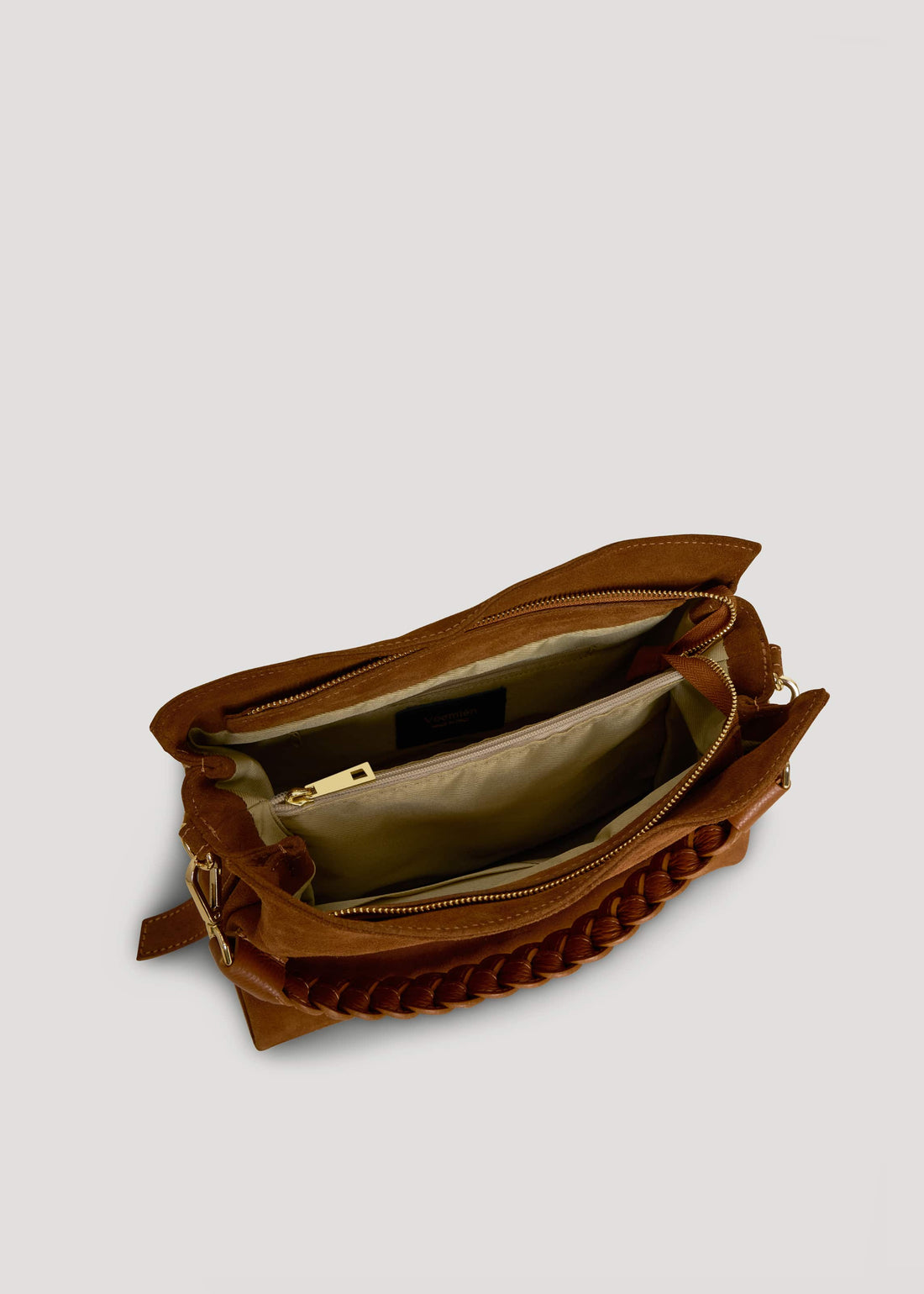 Borsa Braid in Camoscio e Pelle Cuoio - Voemièn