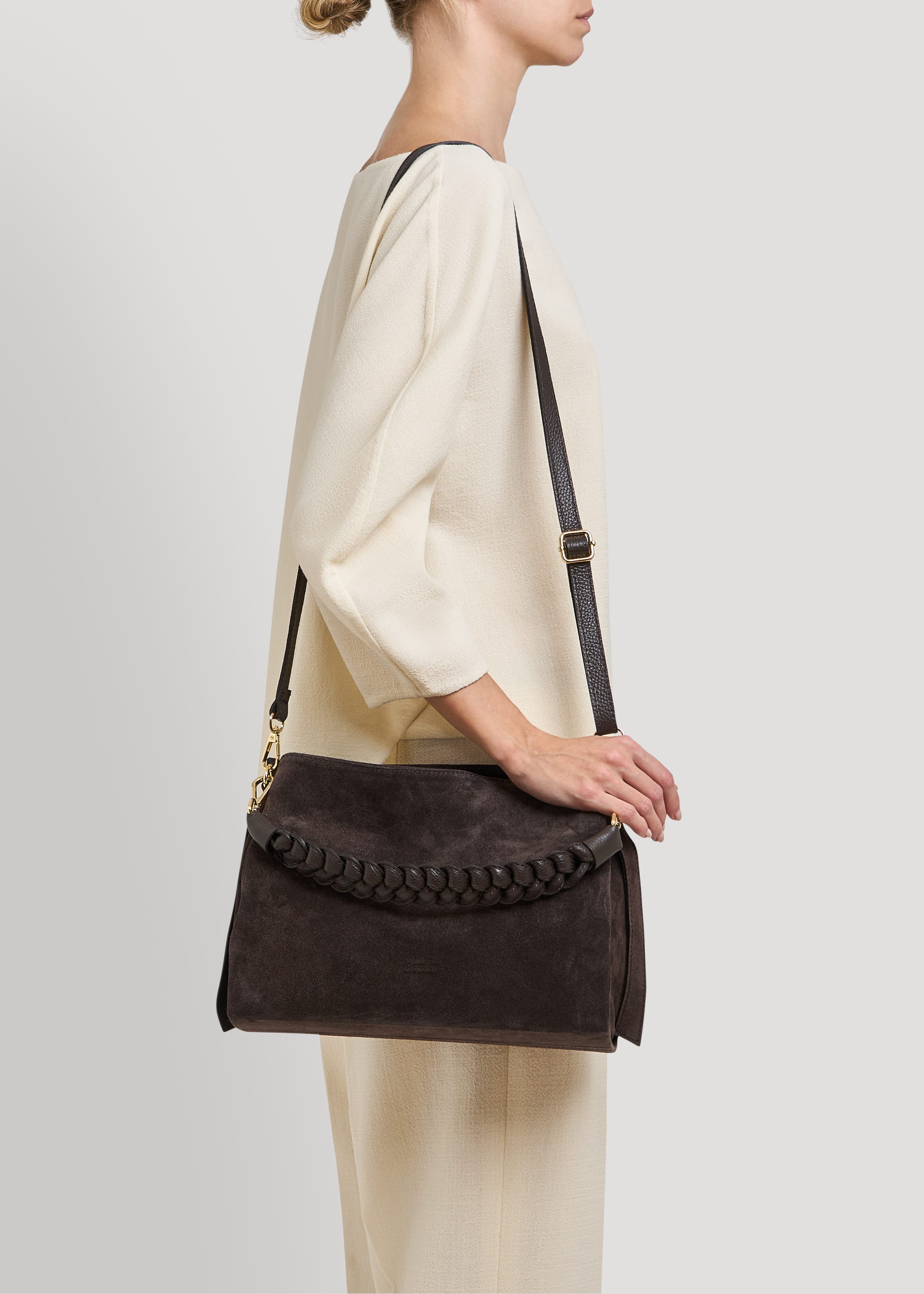 Borsa Braid in Camoscio e Pelle Testa di Moro - Voemièn