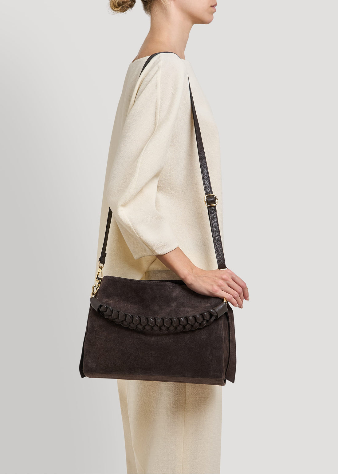 Borsa Braid in Camoscio e Pelle Testa di Moro - Voemièn