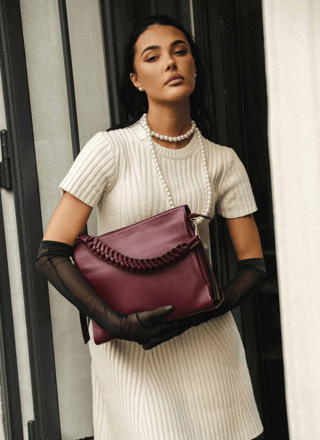 Borsa Braid in pelle Dollaro Borgogna - Voemièn