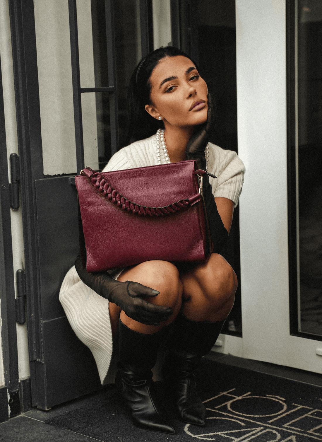 Borsa Braid in pelle Dollaro Borgogna - Voemièn