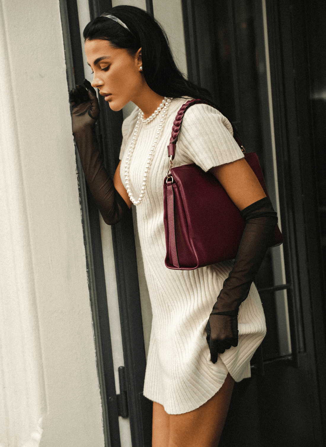 Borsa Braid in pelle Dollaro Borgogna - Voemièn