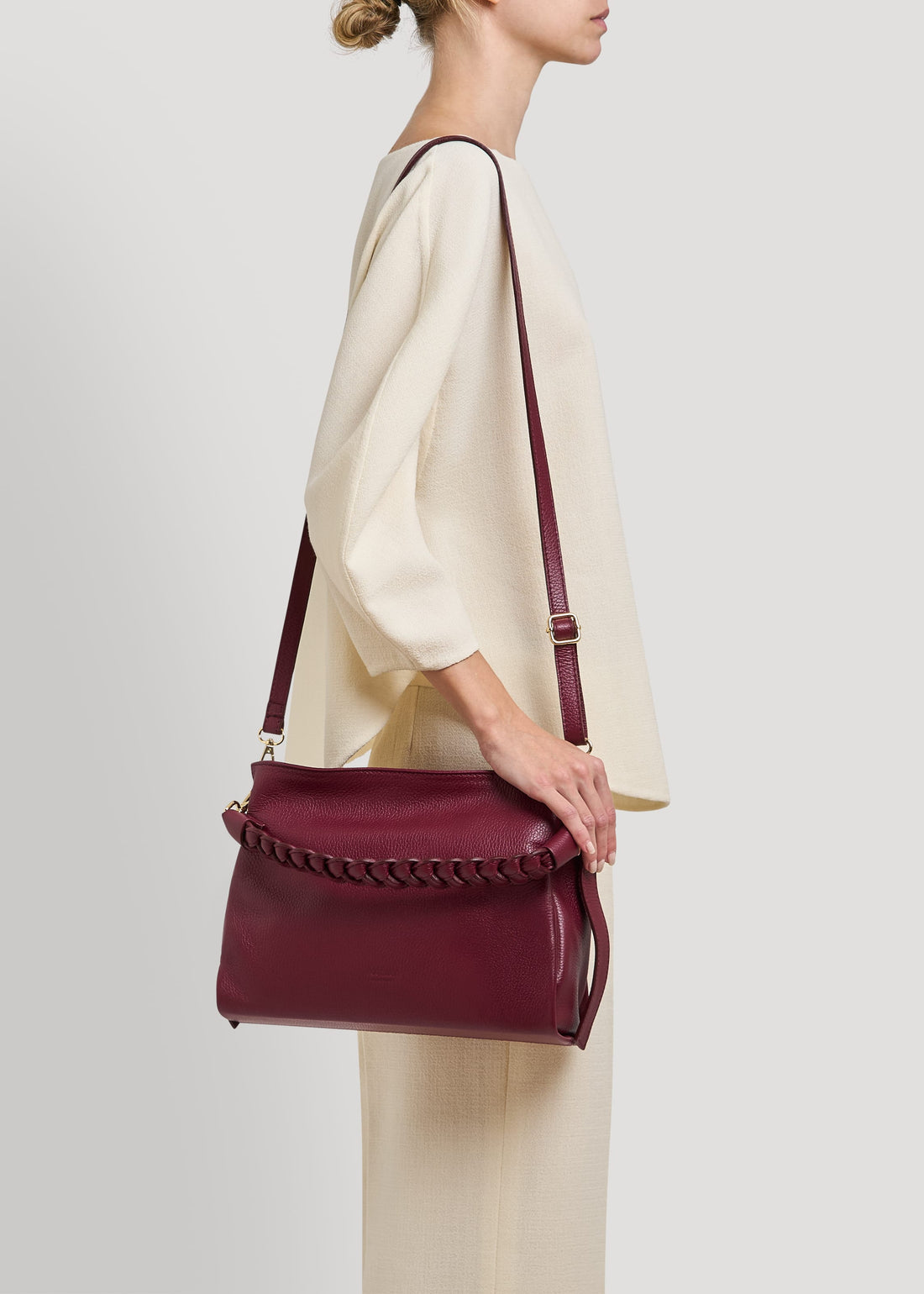 Borsa Braid in pelle Dollaro Borgogna - Voemièn