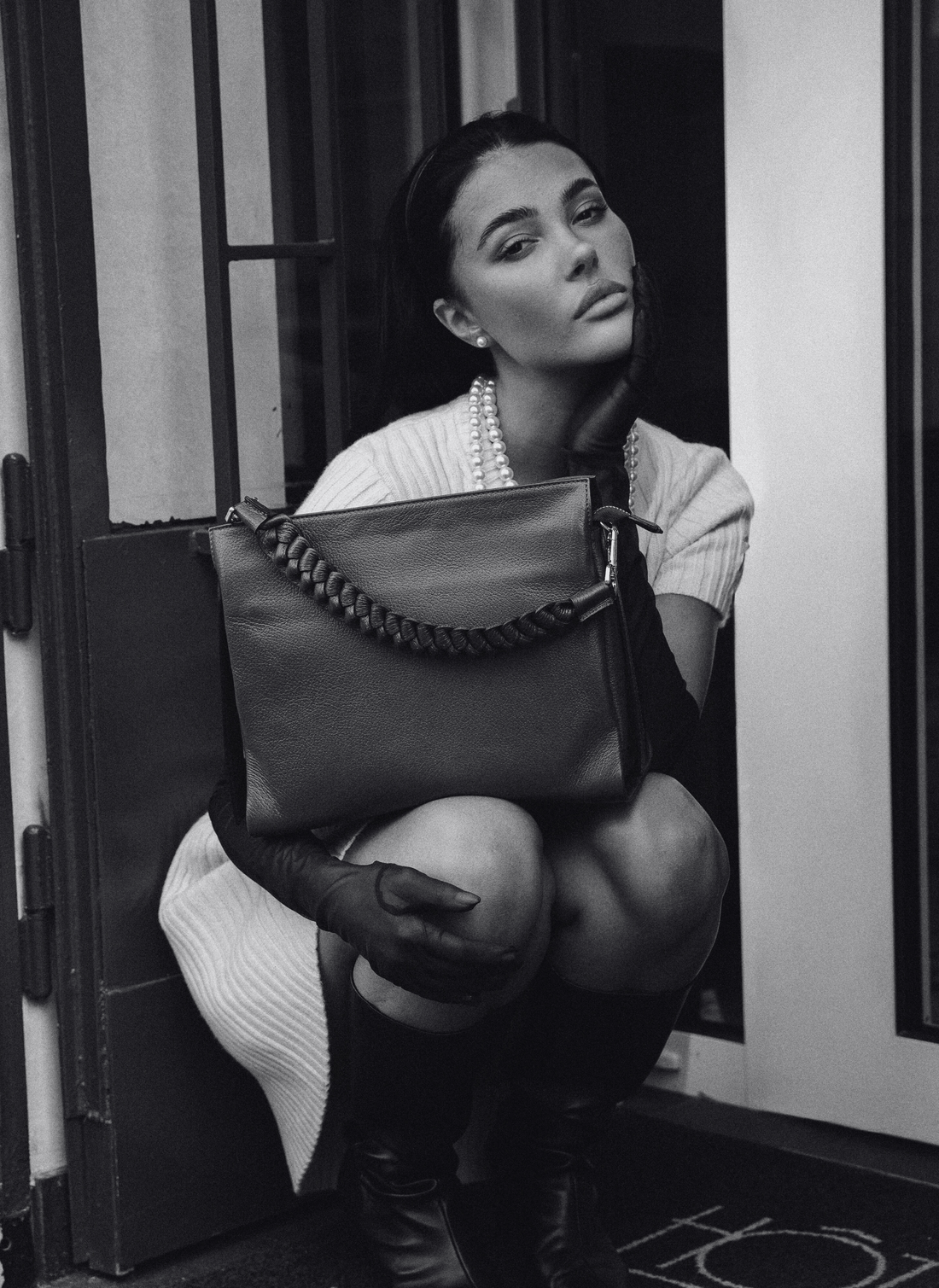 Borsa Braid in pelle Dollaro Nera - Voemièn