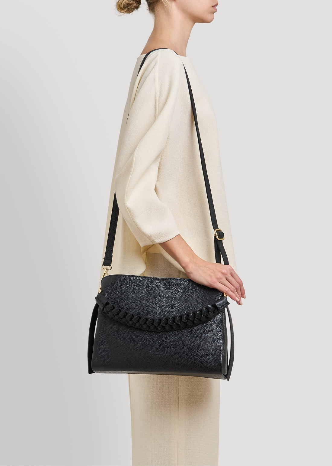 Borsa Braid in pelle Dollaro Nera - Voemièn