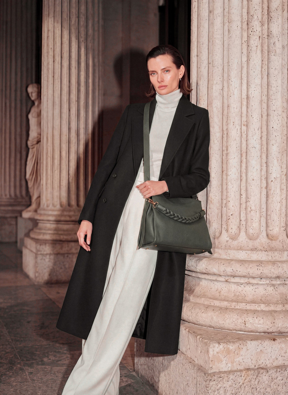 Borsa Braid in pelle Dollaro Verde Bosco