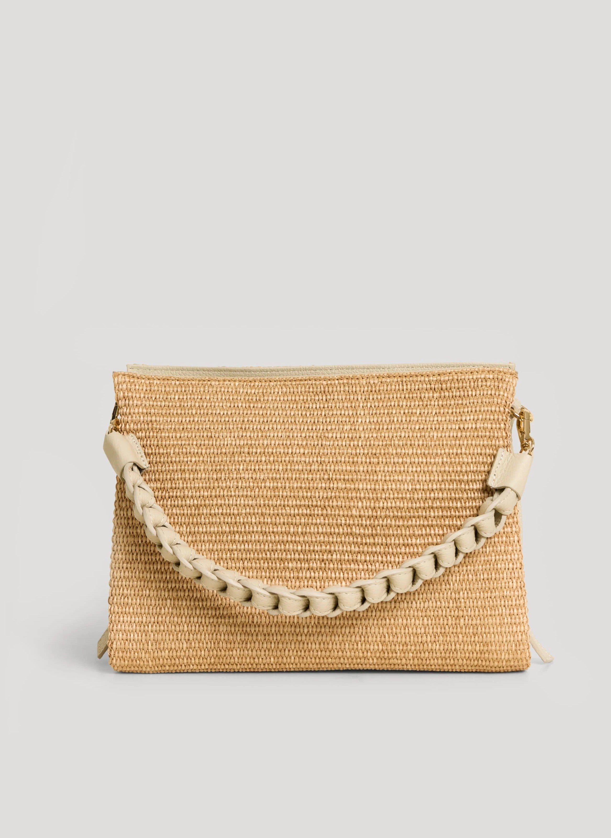 Borsa Braid in Pelle e Rafia Crema - Voemièn