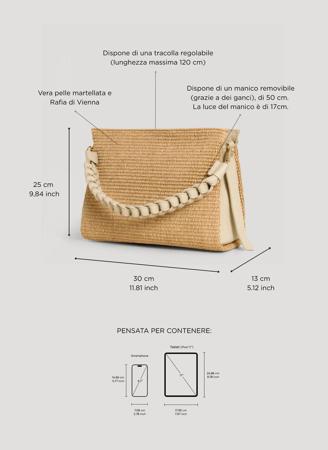 Borsa Braid in Pelle e Rafia Crema - Voemièn