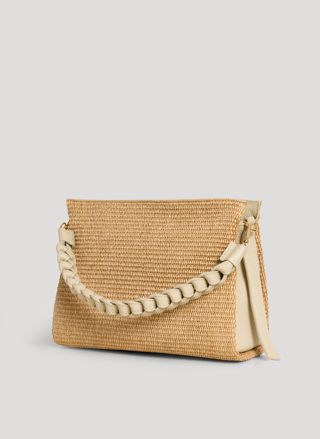 Borsa Braid in Pelle e Rafia Crema - Voemièn
