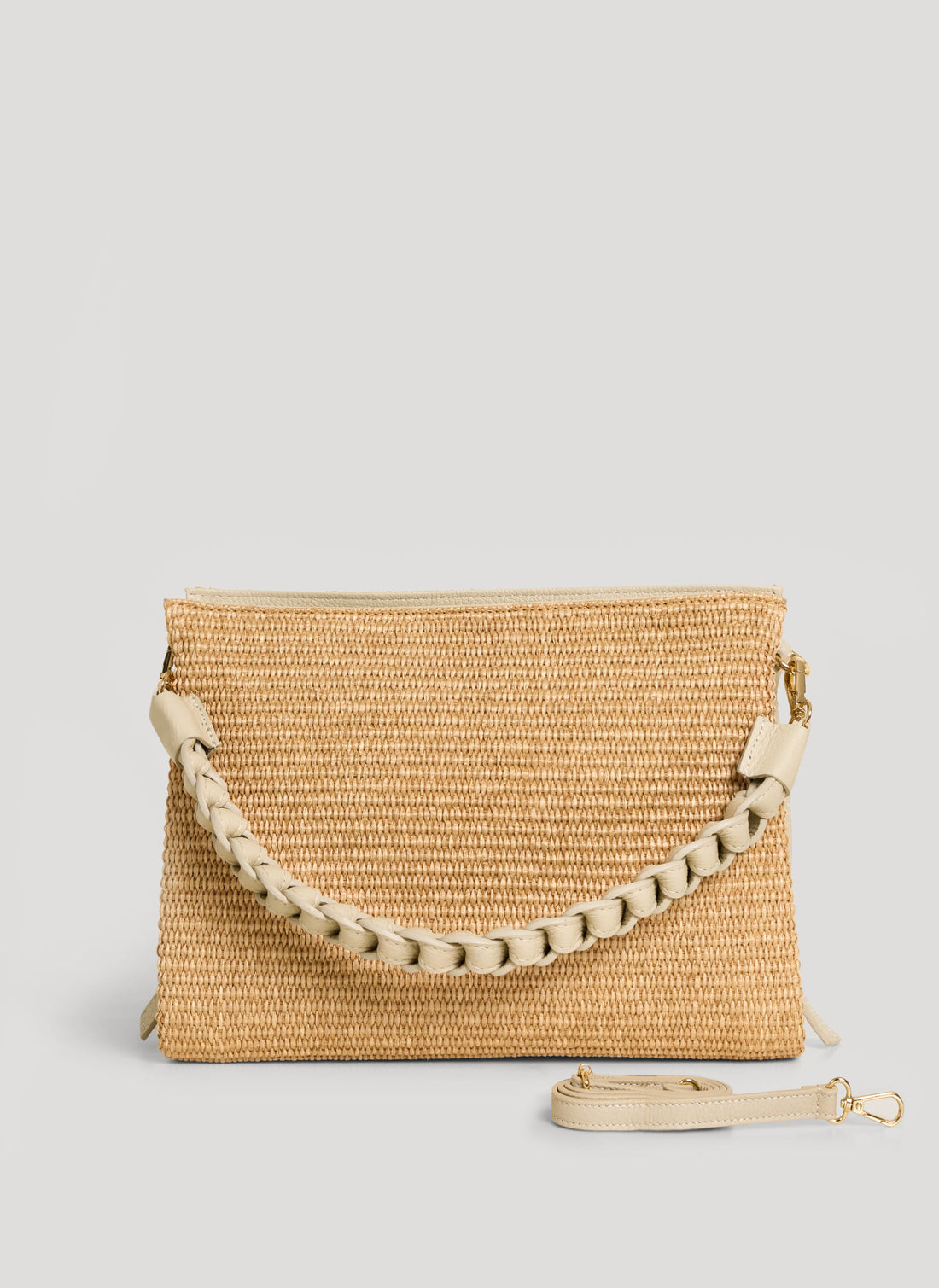 Borsa Braid in Pelle e Rafia Crema - Voemièn