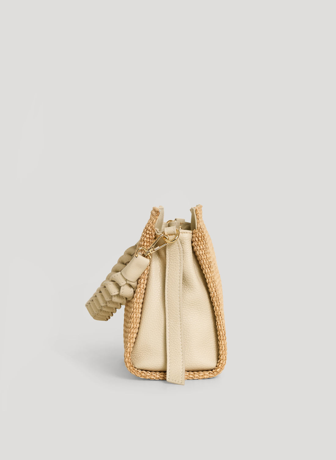 Borsa Braid in Pelle e Rafia Crema - Voemièn