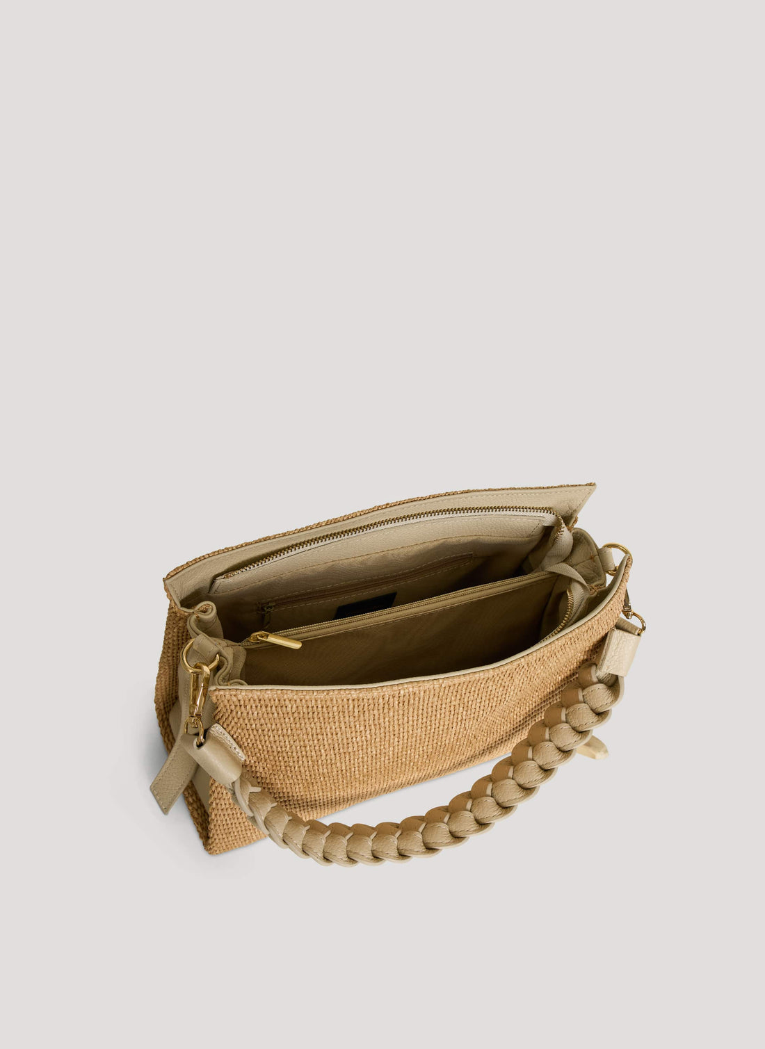 Borsa Braid in Pelle e Rafia Crema - Voemièn