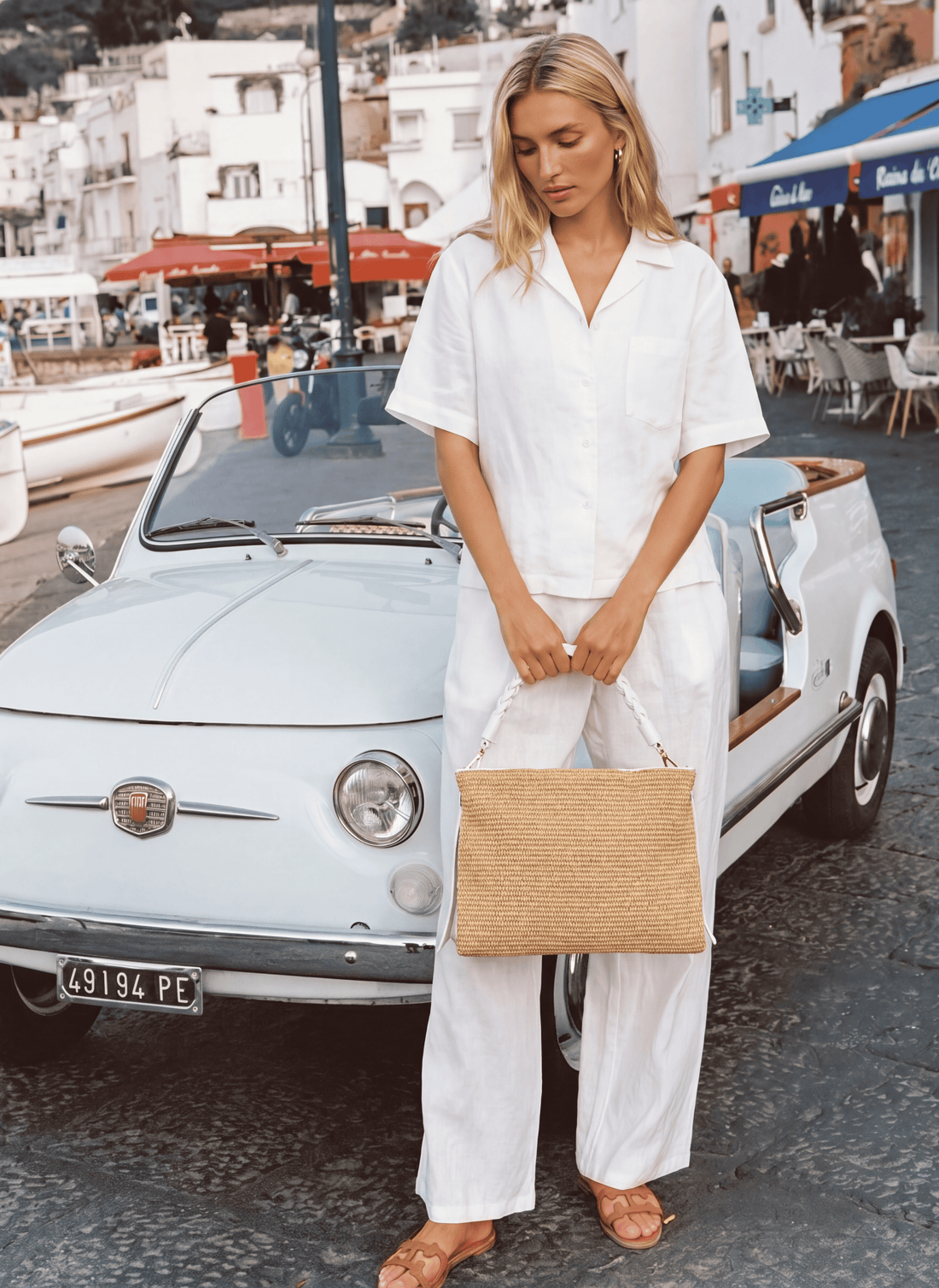 Borsa Braid in Pelle e Rafia Bianca - Voemièn