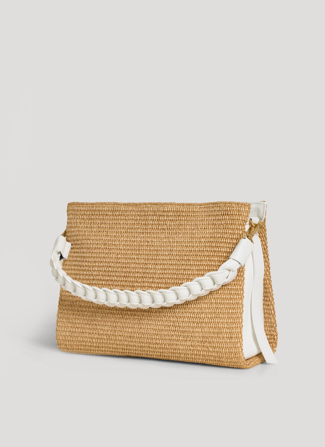 Borsa Braid in Pelle e Rafia Bianca - Voemièn