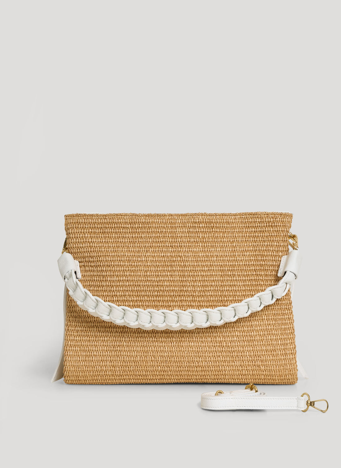 Borsa Braid in Pelle e Rafia Bianca - Voemièn