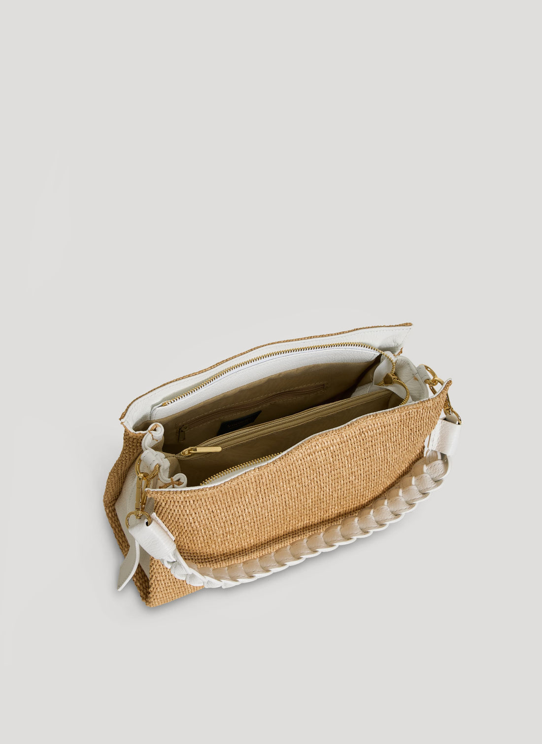 Borsa Braid in Pelle e Rafia Bianca - Voemièn