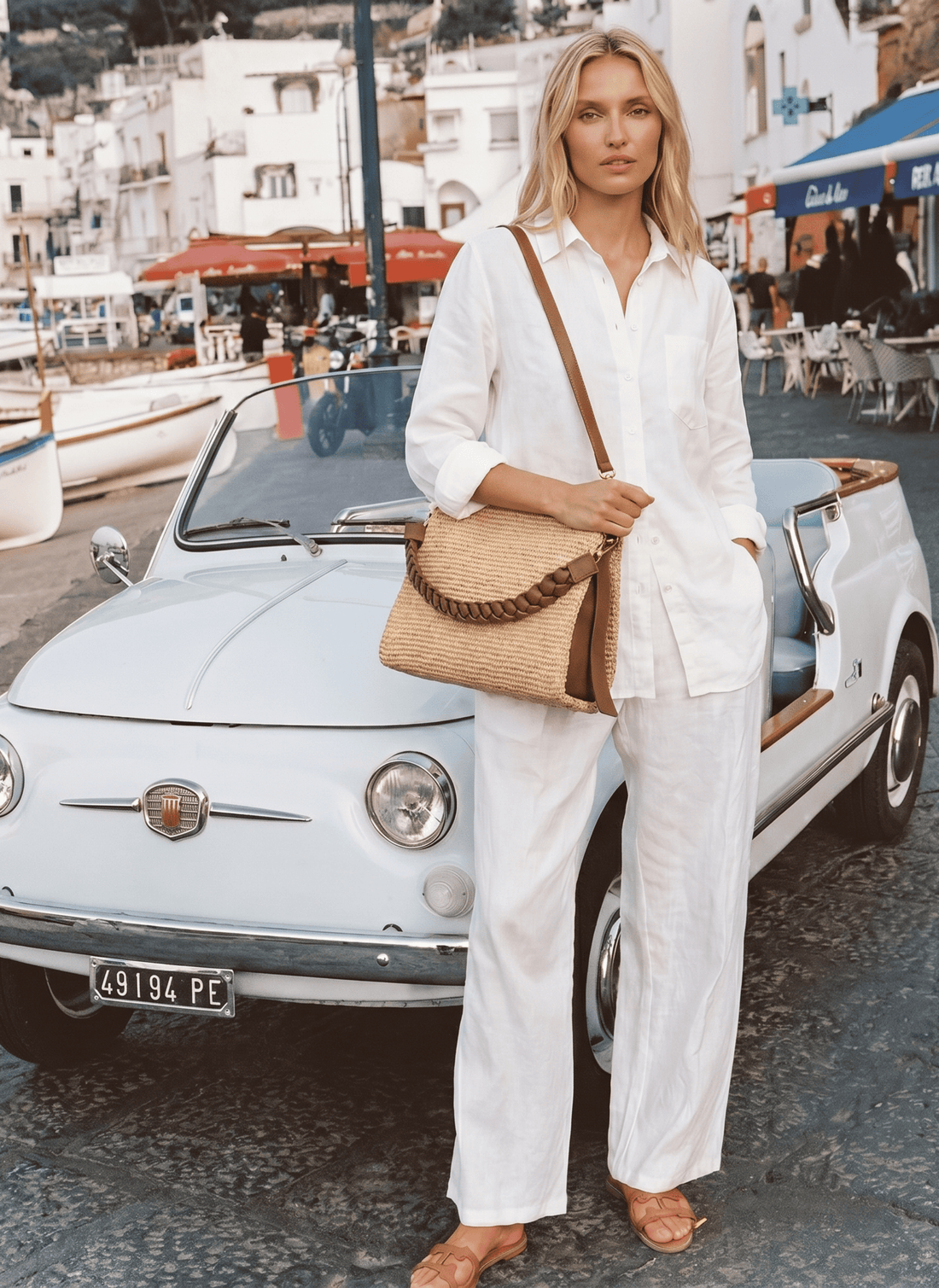 Borsa Braid in Pelle e Rafia Cuoio - Voemièn