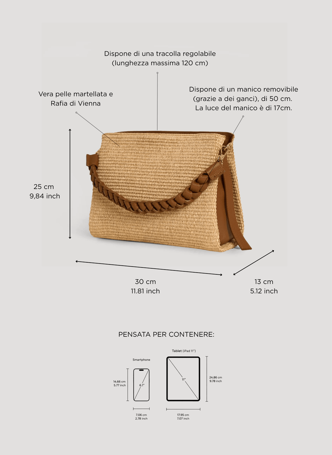 Borsa Braid in Pelle e Rafia Cuoio - Voemièn