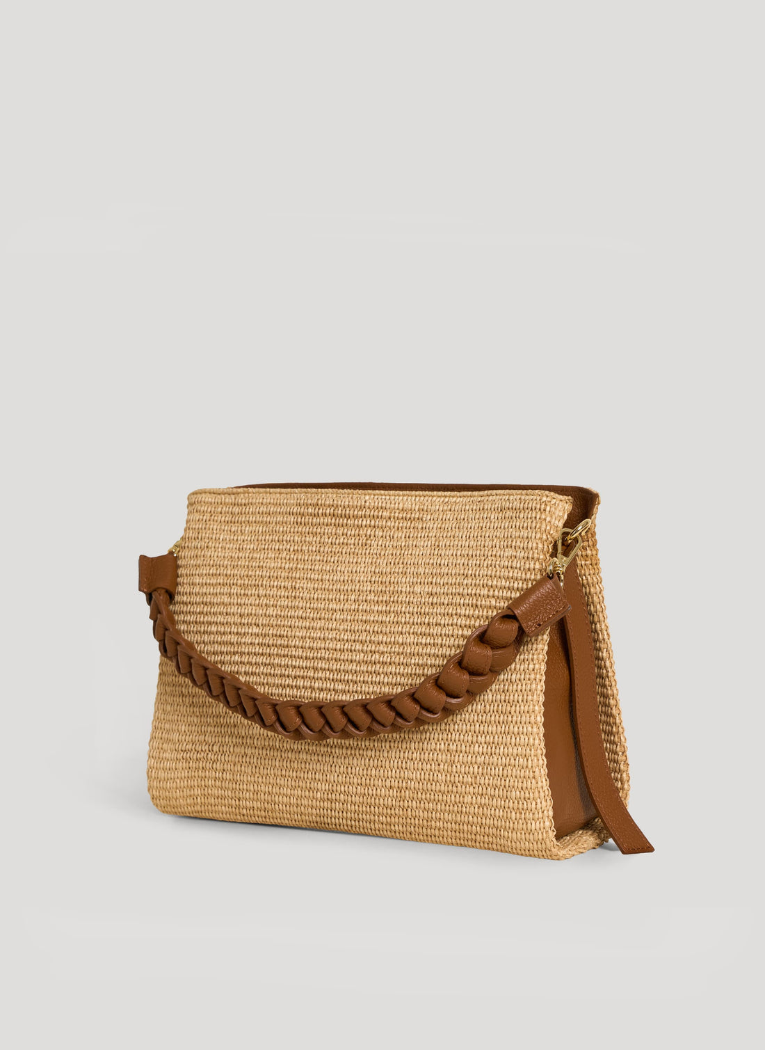 Borsa Braid in Pelle e Rafia Cuoio - Voemièn