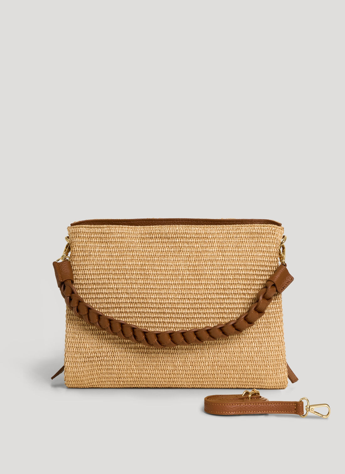 Borsa Braid in Pelle e Rafia Cuoio - Voemièn