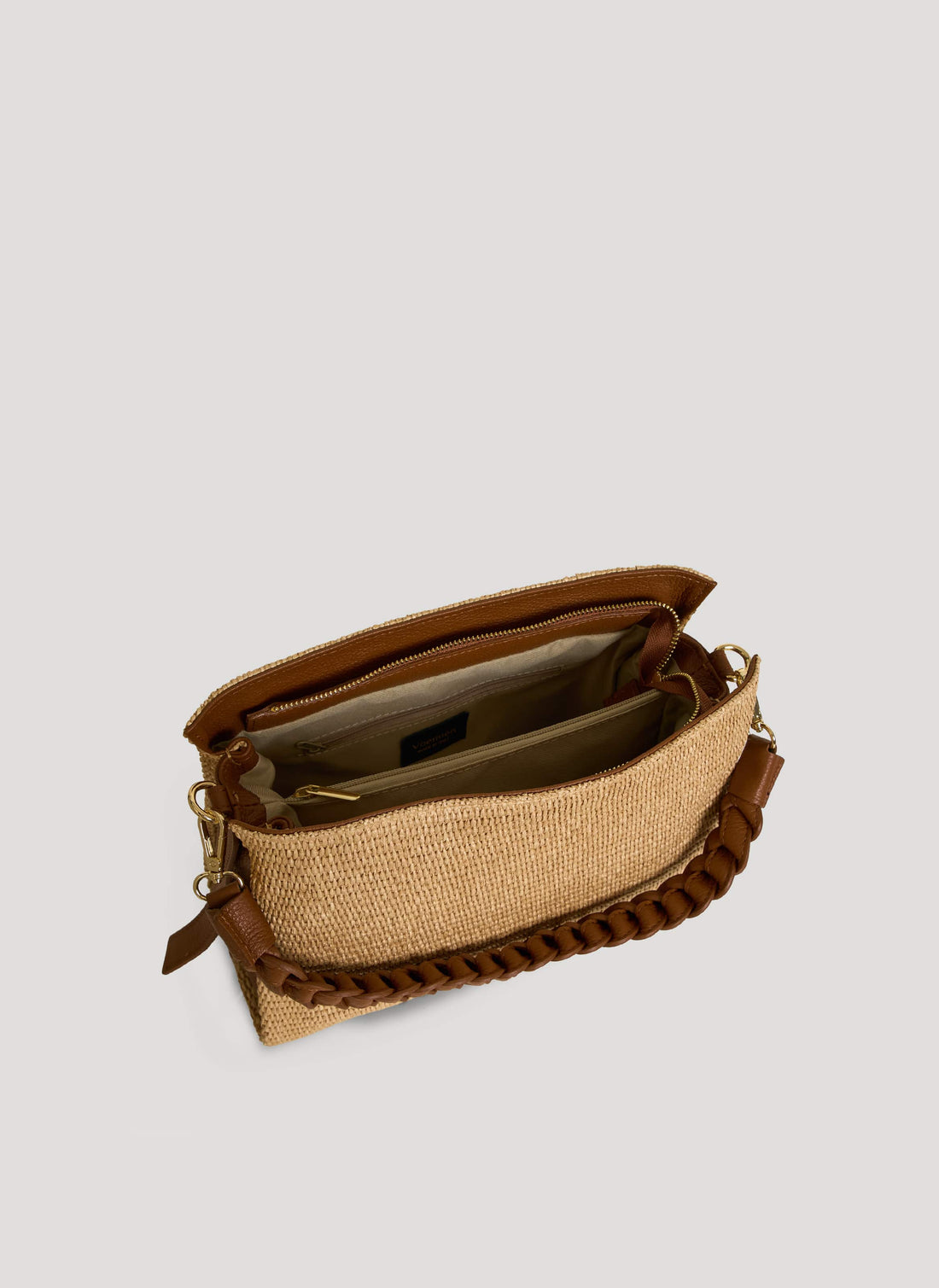 Borsa Braid in Pelle e Rafia Cuoio - Voemièn
