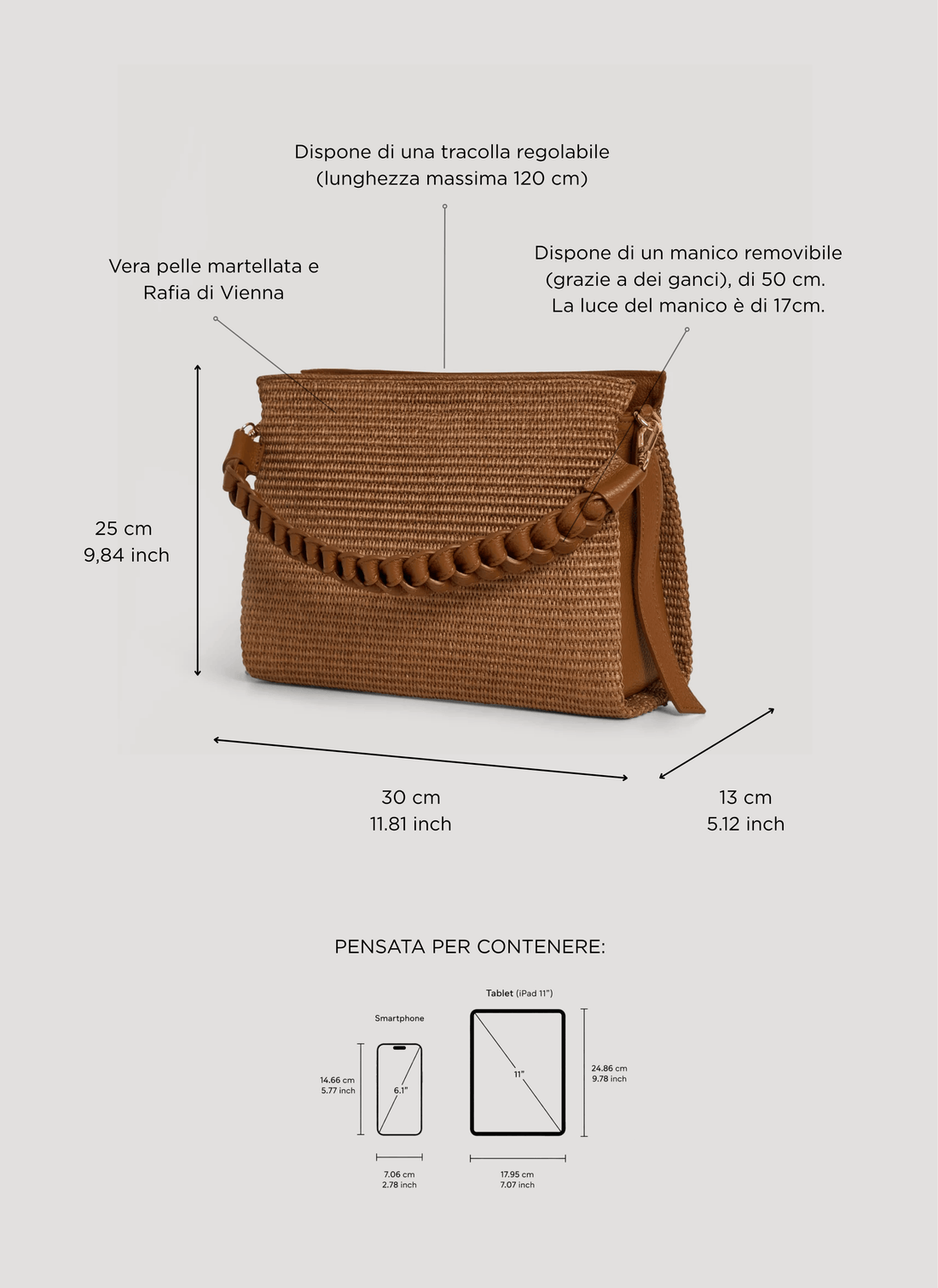 Borsa Braid in Pelle e Rafia Limited Edition Cuoio - Voemièn