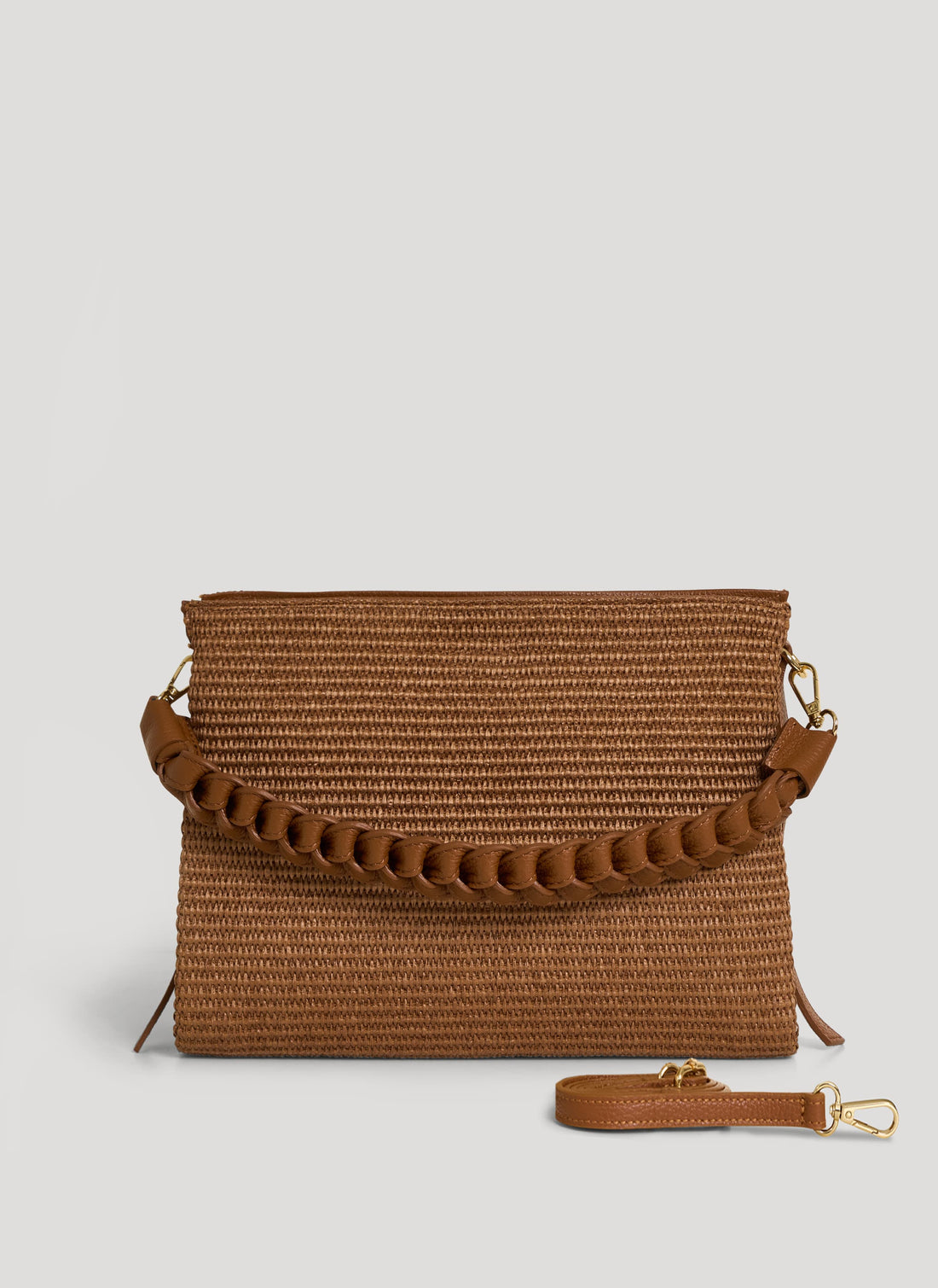Borsa Braid in Pelle e Rafia Limited Edition Cuoio - Voemièn