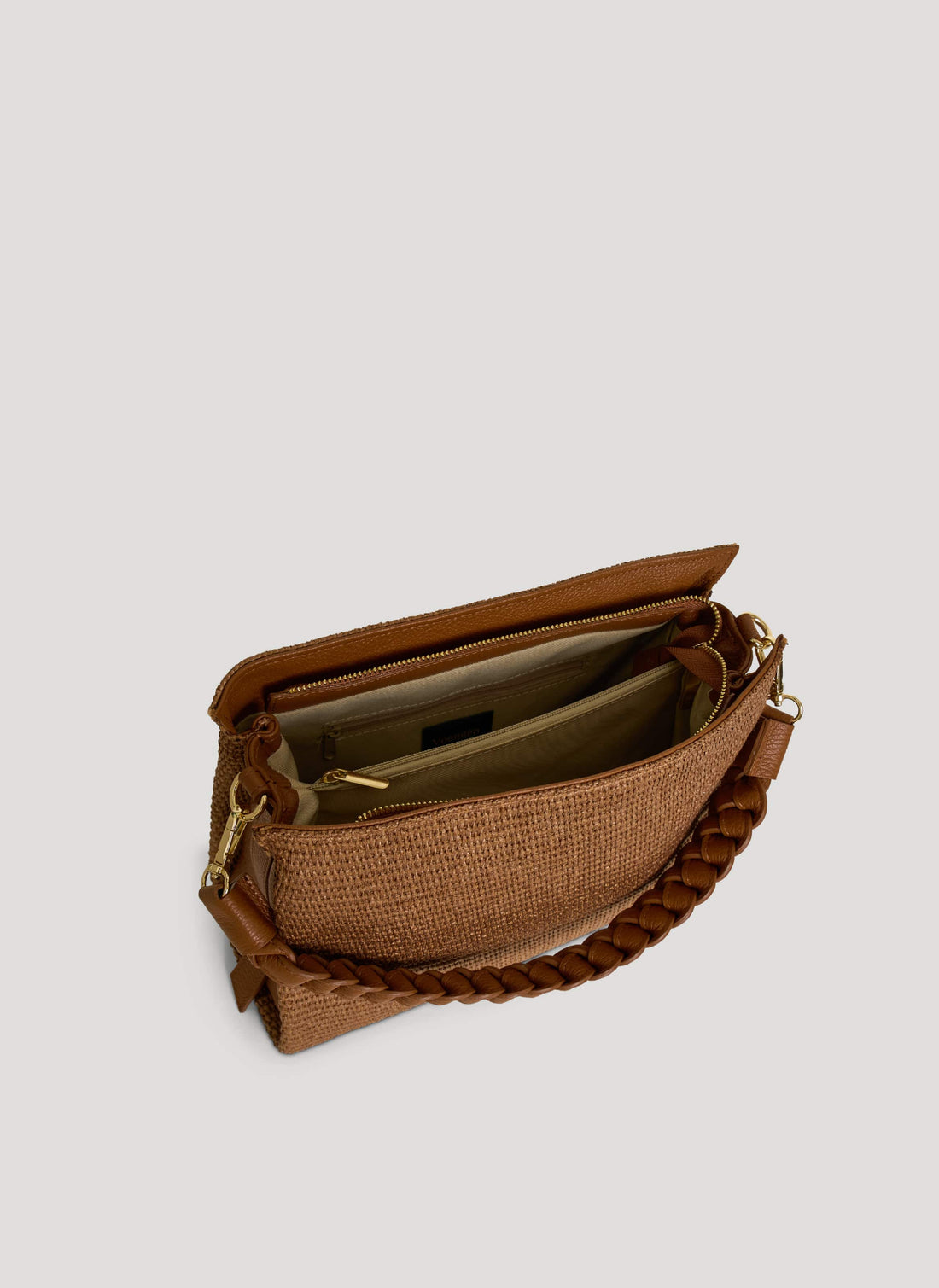 Borsa Braid in Pelle e Rafia Limited Edition Cuoio - Voemièn