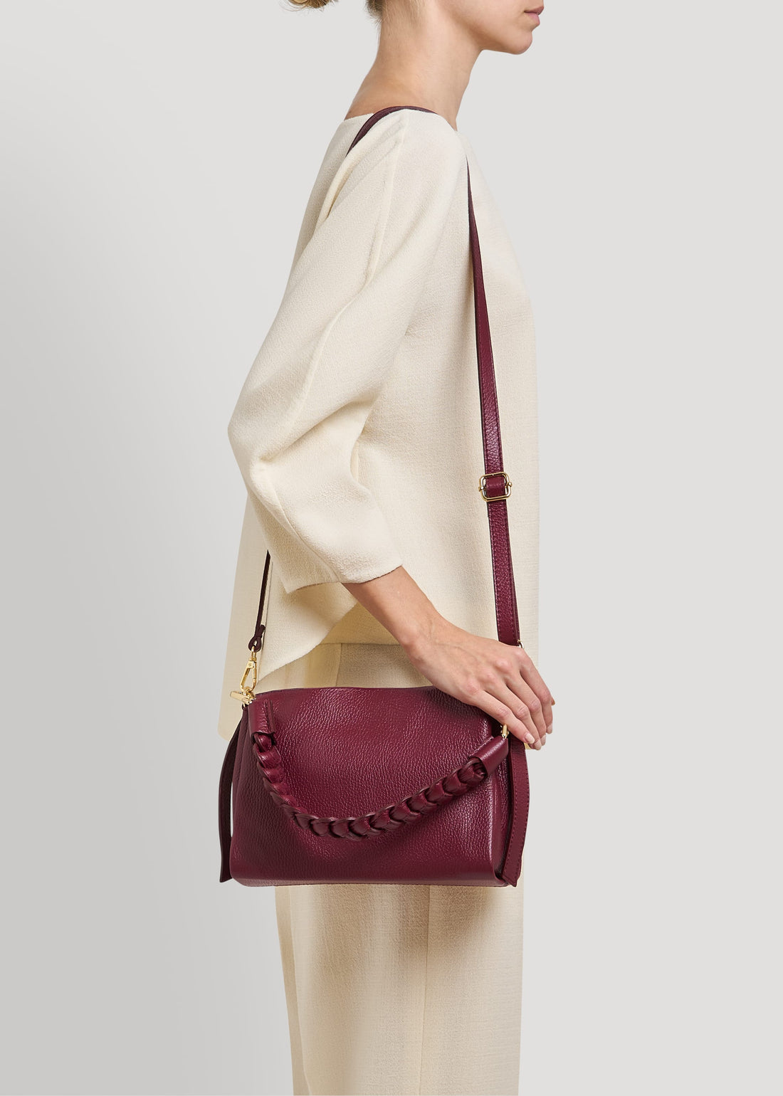 Borsa Braid Micro in pelle Dollaro Rosso Borgogna - Voemièn