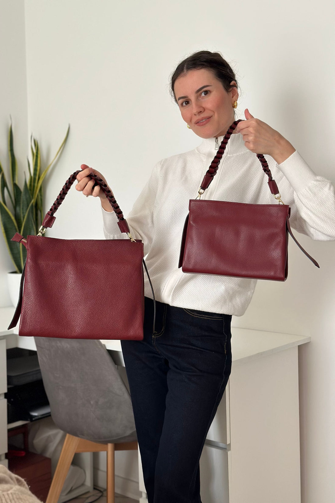 Borsa Braid Micro in pelle Dollaro Rosso Borgogna - Voemièn